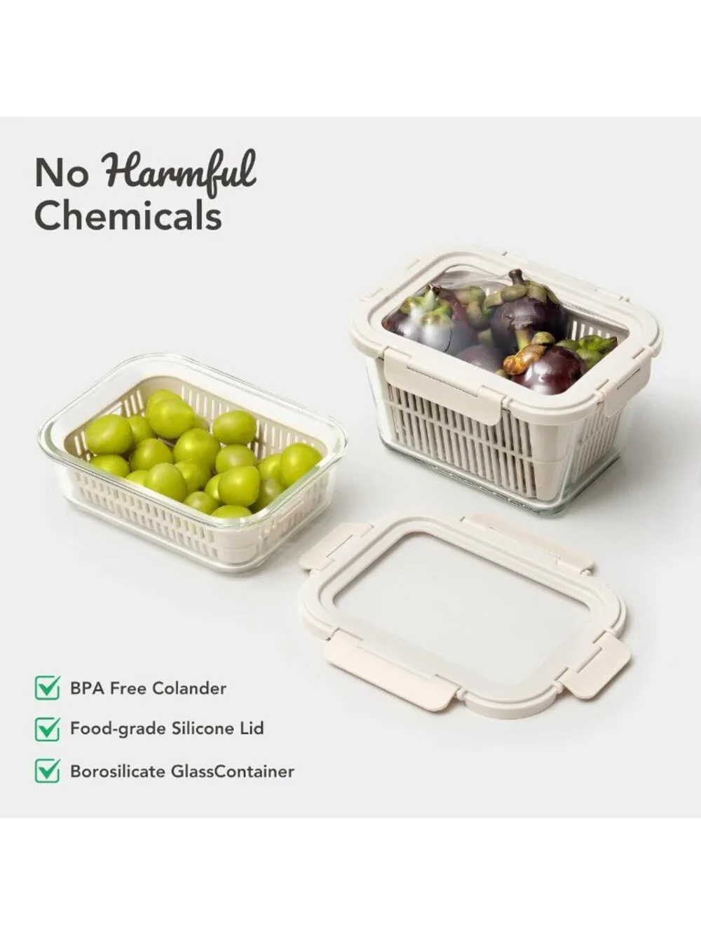 Airtight Glass Produce Storage Containers, 2-Pack - BPA-Free, Leakproof, with